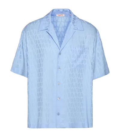 Valentino Toile Iconographe-jacquard Silk Shirt In Sky Blue