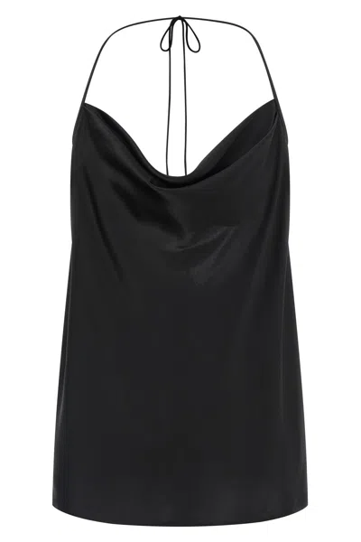 Valentino Halterneck Silk Top Sleeveless Draped Front In Black