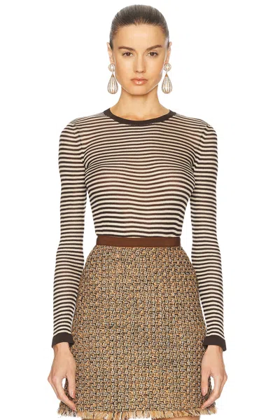 Valentino Silk Top In Marrone & Ecru