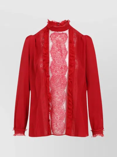 VALENTINO SILK TOP WITH EMBROIDERED CUFFS AND LACE