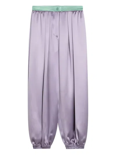 Valentino Wide Silk Pants Satin Finish In Purple
