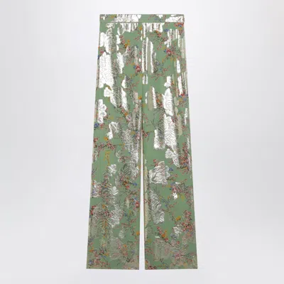 Valentino Silk Trousers With All-over Print In Green