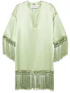 Valentino Tunic Dress In Silk Satin With Fringe In Green