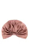 Valentino Wrap-around Silk Turban With Voluminous Effect In Beige And Gold