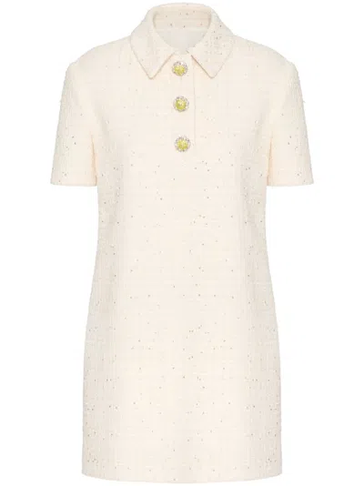 Valentino Silk Tweed Polo Minidress In Natural