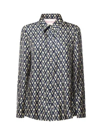 VALENTINO VALENTINO SILK TWILL SHIRT WITH ALL OVER TOUTE LA V PRINT