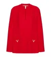 Valentino V-neck Oversized Silk Top With Logo Hardware In Red