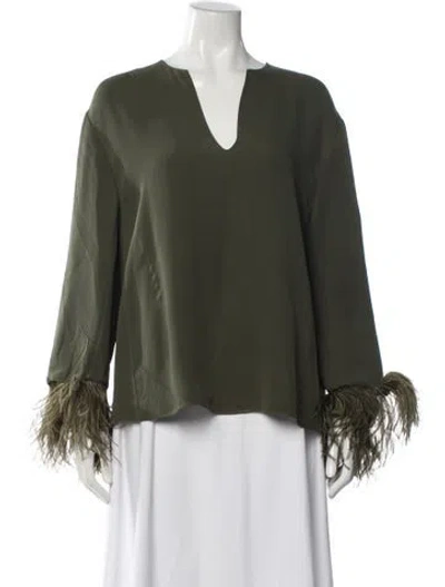 Pre-owned Valentino Silk V-neck Blouse In Green
