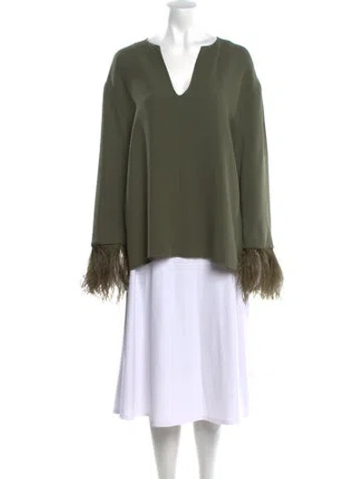 Pre-owned Valentino Silk V-neck Blouse In Green