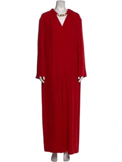 Pre-owned Valentino Silk V-neck Jumpsuit In Red