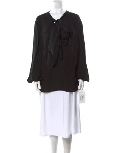 Pre-owned Valentino Silk V-neck Tunic W/ Tags In Black