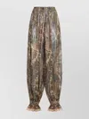 Valentino Beige Metallic Voyage Pleated Wide-leg Pants