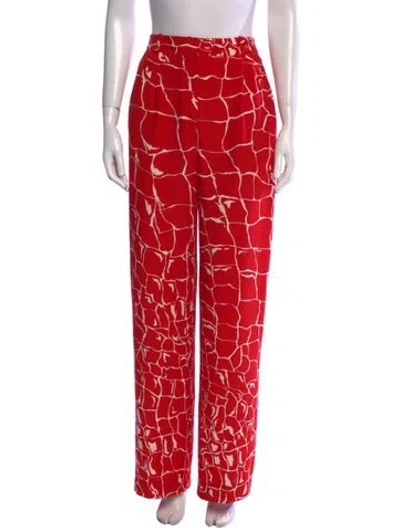 Pre-owned Valentino Silk Wide Leg Pants In Red