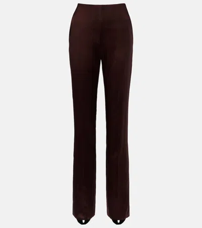 Valentino Silk-blend Satin Straight Pants In Brown