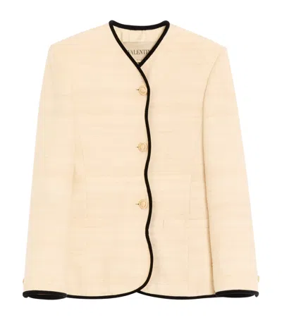 Valentino Silk-linen Collarless Blazer In Neutral