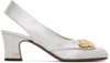 Valentino Silver Adamantine Slingback Glitter Fabric Heels In White