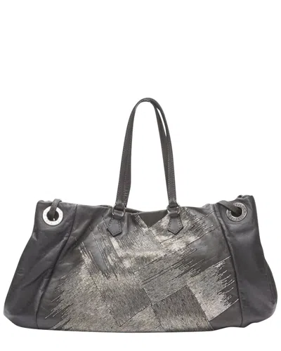 Pre-owned Valentino Garavani Valentino Silver Bead Embellished Leather Crossbody Large Tote Bag (authentic  Pre-loved)