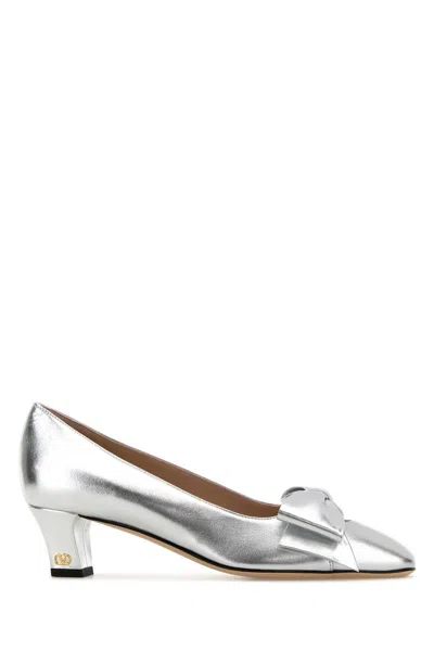 Valentino Garavani 45mm Bowow Leather Pumps In Silver