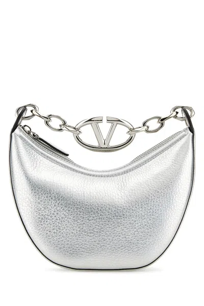 Valentino Garavani Silver Leather Mini Hobo Vlogo Moon Handbag