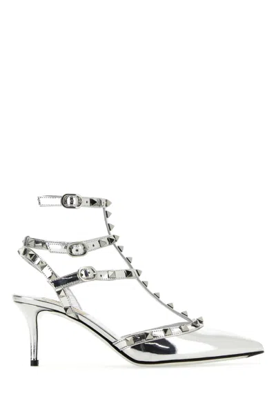 VALENTINO GARAVANI SILVER LEATHER ROCKSTUD PUMPS