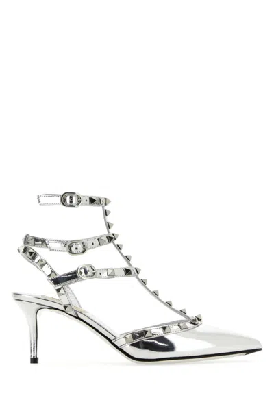 VALENTINO GARAVANI SILVER LEATHER ROCKSTUD PUMPS