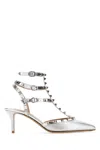 Valentino Silver Leather Rockstud Pumps In Silver