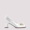 Valentino Block Heel Embellished Slingback Square Toe Pumps In Silver