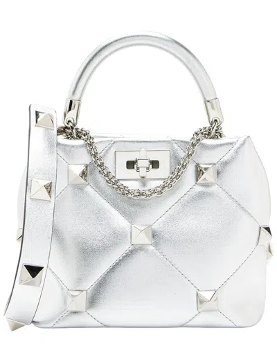 Valentino Garavani Valentino Silver Metallic Calfskin Roman Stud The Handle Small Top Handle  (authentic Pre-loved)