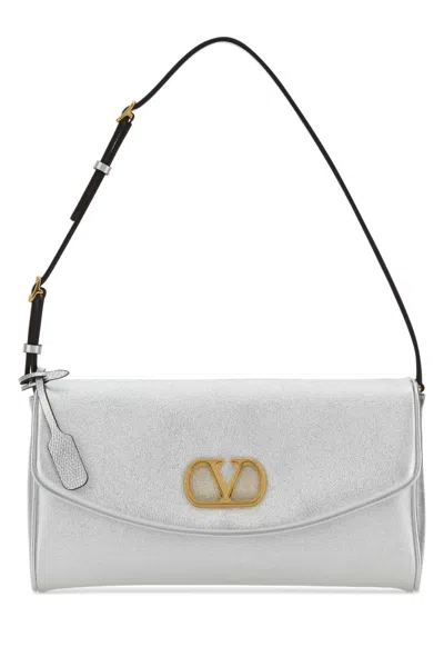 Valentino Garavani Silver Nappa Leather Devain Shoulder Bag In Red