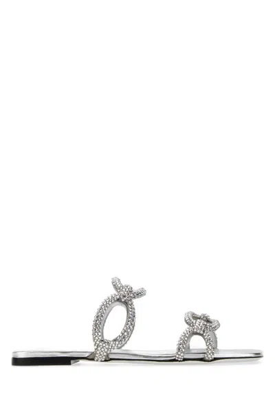 VALENTINO GARAVANI SILVER RHINESTONES CHAIN 1967 SLIPPERS