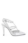 Valentino Garavani Pointed Toe Patent Leather Pumps With Ankle Strap And Square Studs In White