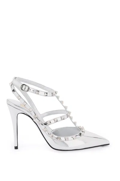 Valentino Garavani Rockstud 100mm Ankle-strap Pumps In Silver