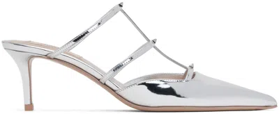 Valentino Garavani Silver Rockstud Wispy Calfskin 60mm Mules In S13 Silver