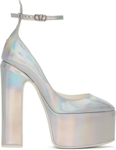 Valentino Garavani Silver Tan-go Platform Heels In S13 Silver