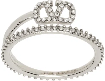 Valentino Garavani Silver Vlogo Signature Metal & Crystal Ring In 68s Palladium/crysta