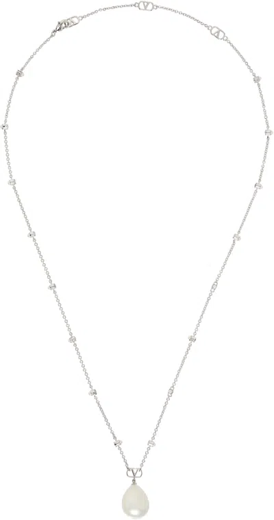 Valentino Garavani Silver Vlogo Signature Necklace In R4s Palladium/cream/
