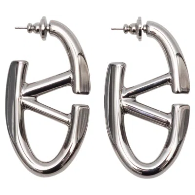 Pre-owned Valentino Garavani Silver-tone Valentino Logo Hoop Earrings In Multi