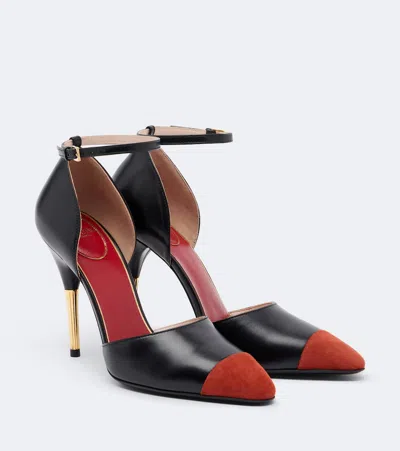 Valentino Garavani Sinead Suede-trimmed Leather Pumps In Black