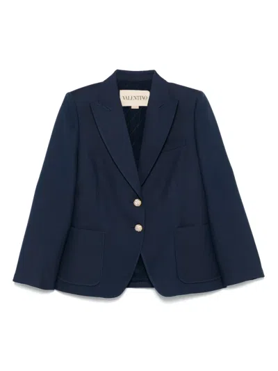 Valentino Single-breasted Tailored Jacket With Notch Lapel In Blue