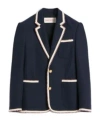 Valentino Blue Jersey Blazer With Torchon Piping In Black