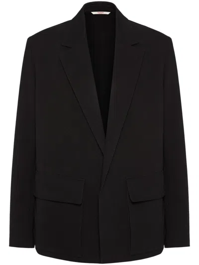 Valentino Wool And Silk Single-breasted Jacket With Rubberised V Detail In Black