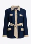 Valentino Blue/ivory Jacket With Belt In Blue