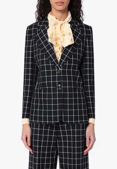 Valentino Single-breasted Chequered Blazer In Black