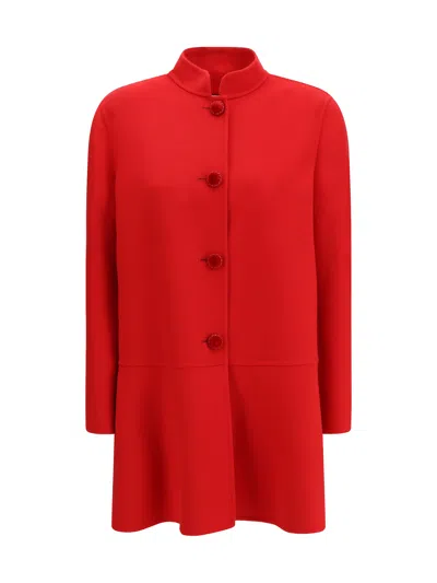 Valentino Single-breasted Compact Drap Coat In Red