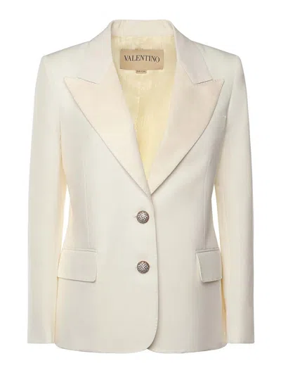 Valentino Single-breasted Cotton And Linen Blazer In White