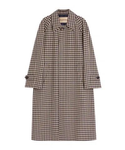 Valentino Single-breasted Cotton And Wool Coat With Vichy Pattern In Brown