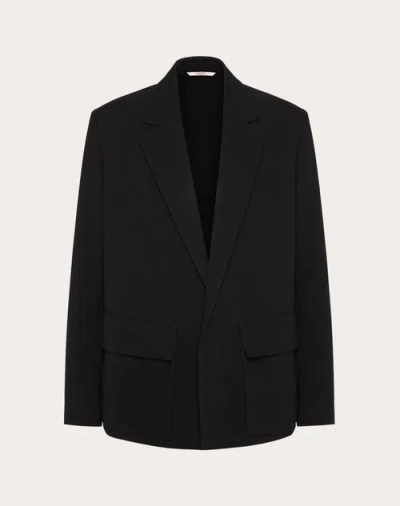 Valentino Wool And Silk Single-breasted Jacket With Rubberised V Detail In Black