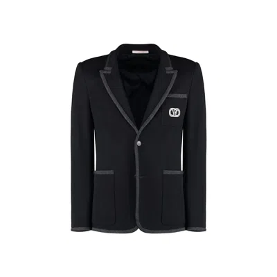 Valentino Single-breasted Cotton Jacket In Black