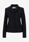 Valentino Crepe Couture Slim-fit Blazer Jacket With Bow Details In Navy