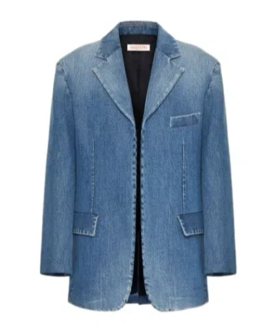 Valentino Single-breasted Denim Blazer In Blue